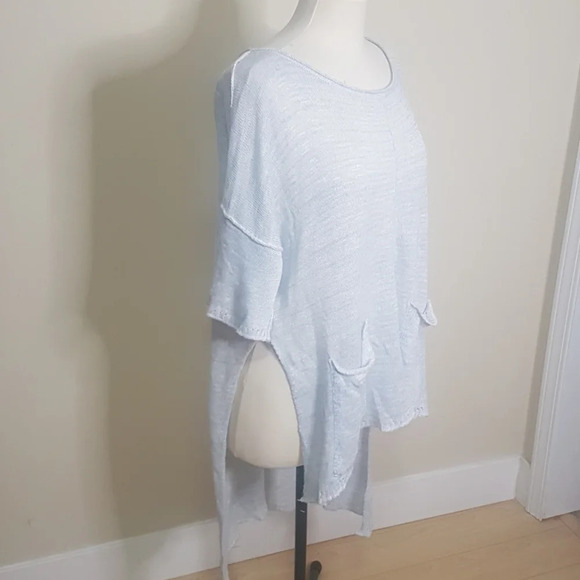 Free People Light Bright short sleeve linen blend hi low hem Light blue … - Picture 3 of 11